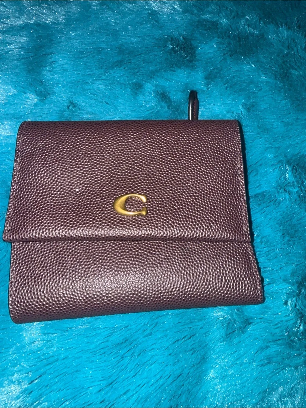 Coach Ox Blood Textured Leather Bi-Fold Wallet with Gold C